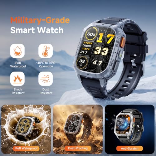 Image of Smart Watches for Men, 1400mAh Military Smart Watch with LED Flashlight, 2.01 inch Fitness Tracker, Bluetooth Call, 100+ Sports, Heart Rate SpO2 Sleep, IP68, Smart Watch for Android Phones & iPhone