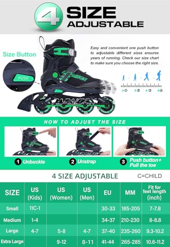 Image of PAPAISON Adjustable Inline Skates for Kids and Adults with Full Light Up Wheels, Outdoor Roller Skates for Girls and Boys, Men and Women