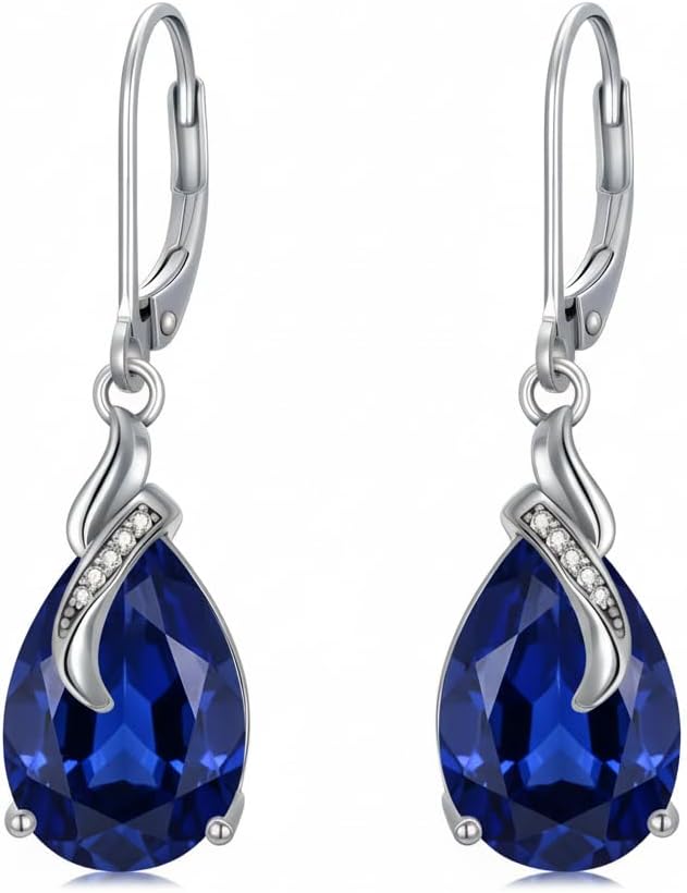 Gemstone Earrings for Women, Pear Cut Birthstone with Genuine Diamond Dangle Drops Earrings 925 Sterling Silver Diamond Jewelry Teardrops Earrings Gifts For Her