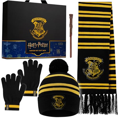 Harry Potter Disfraz Niño Conjunto Niña Invierno 4 Piezas Hogwarts con Gorros y Bufandas Guantes para Frio Bolígrafo Varita Regalos Niños Fans