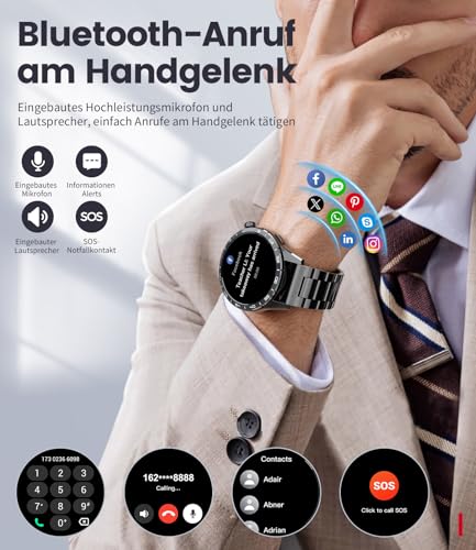 LIGE Smartwatch Herren mit 400mAh Lange Akkulaufzeit für Android iOS,1.43'' Amoled Display,110+ Sportmodi,Bluetooth-Anrufe,IP68 Wasserdicht Fitnessuhr mit Herzfrequenz, SpO2, Schlafmonitor,3 Armbänder – Bild 5