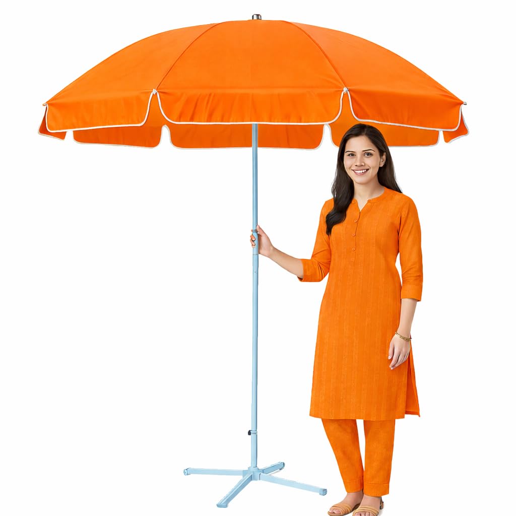 Outdoor Garden Umbrella With Stand Big Size Patio Garden Umbrella (Orange) 7Ft-image-33
