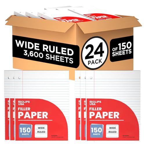 Wide ruled loose leaf filler paper, 150 sheets per pack (24 packs)