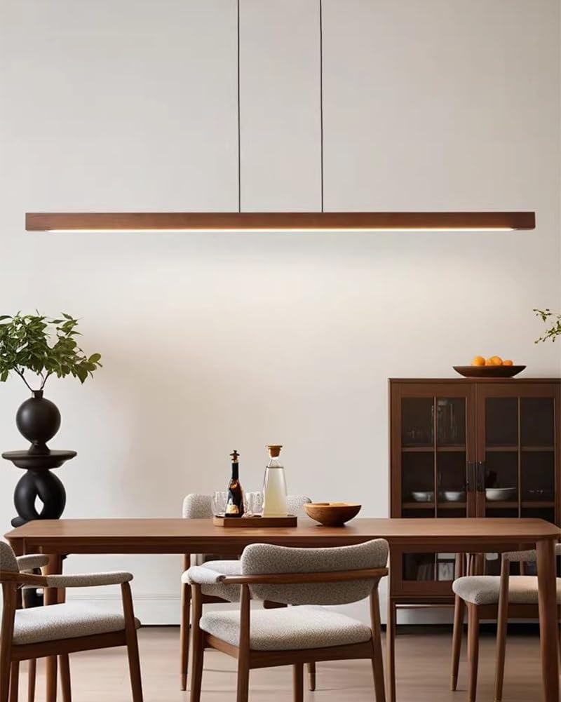 LED Hängelampe Holz Esstisch Pendelleuchte 48W Moderne Linear design Hängeleuchte 3000K Warmes Licht Esstischlampe hängend Höhenverstellbar für Esszimmer Küche büro Lampe(Nussbaum,105cm)