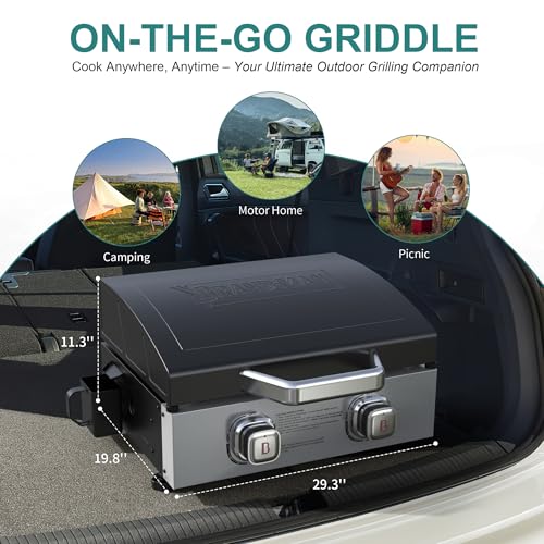 Brand-Man Propane Gas Portable Griddle with Hood, Tabletop Griddle Grill for Outdoor BBQ, Camping & Tailgating Barbecue, Countertop - Heavy Duty, 18, 000 BTU, 2 Burner - Thumbnail 7