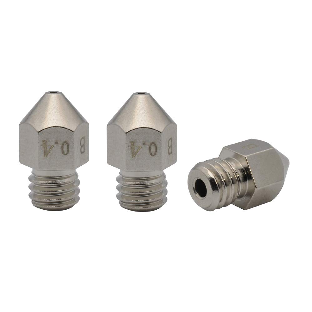 POLISI3D 3pcs MK8 Plated Wear Resistant Brass Nozzle 0.4mm Compatible with 1.75mm Makerbot MK8 extruder, Creality CR-10 All Metal Hotend, Ender 3, CraftBot Tevo Tornado 3D Printer (3X 0.4mm)