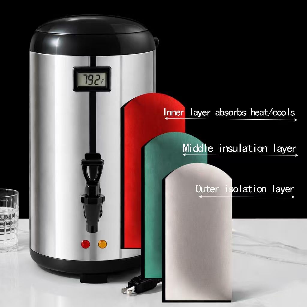Electric Hot Drink Dispenser with Temperature Display & 304 Stainless Steel Heating Plate, 12L / 3.2 Gallon Heated Beverage Dispenser with Spigot for Milk Tea, Coffee & Water