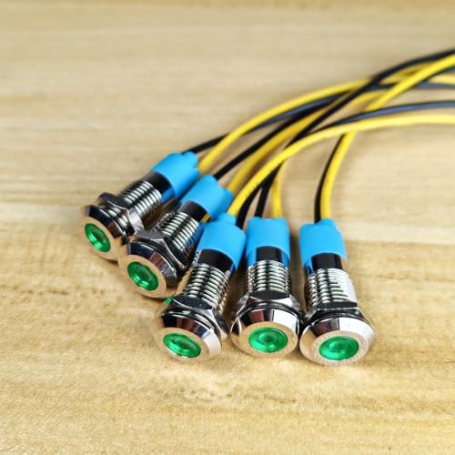 Gebildet 5 Stück 8mm 230V AC LED Metall Kontrollleuchte wasserdichte Signallampe (Grün)