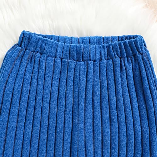 Kids Girls 2 Piece Outfits Solid Knitted Ribbed Long Sleeve Crop Top and Flare Pants Sweatsuits Fall Winter Uniform Set4