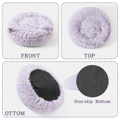 Image of NOYAL Calming Dog Bed for Anxiety, Hooded Donut Cave with Blanket, Plush Fluffy Washable Pet Bed for Small Medium Dogs & Cats