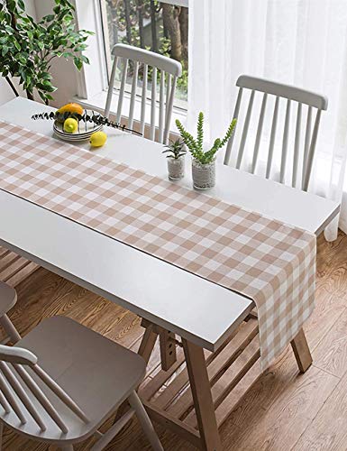 Long Way 100% Cotton Dining Table Runner-13 By 72 Inches,Buffalo Check Table Runner Machine Washable Everyday Table Décor (Brown & White Check) #TOP3