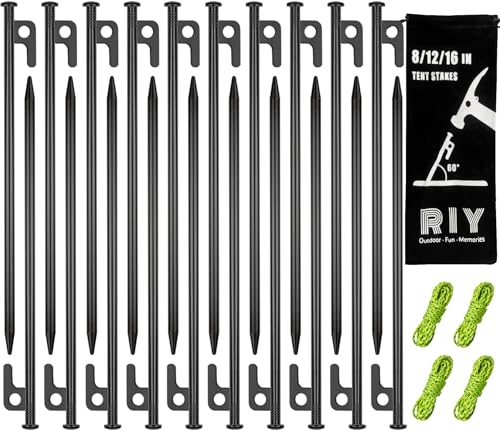 RIY 20 Pack 12in Tent Stakes - Heavy Duty Steel Pegs