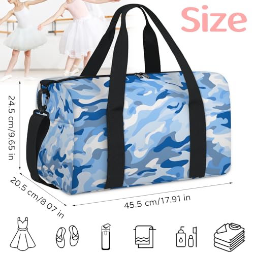 Camo Print Blue Travel Duffel Bag for Women and Men, Sport Tote Gym Bag Carry on Weekender Overnight Bags2