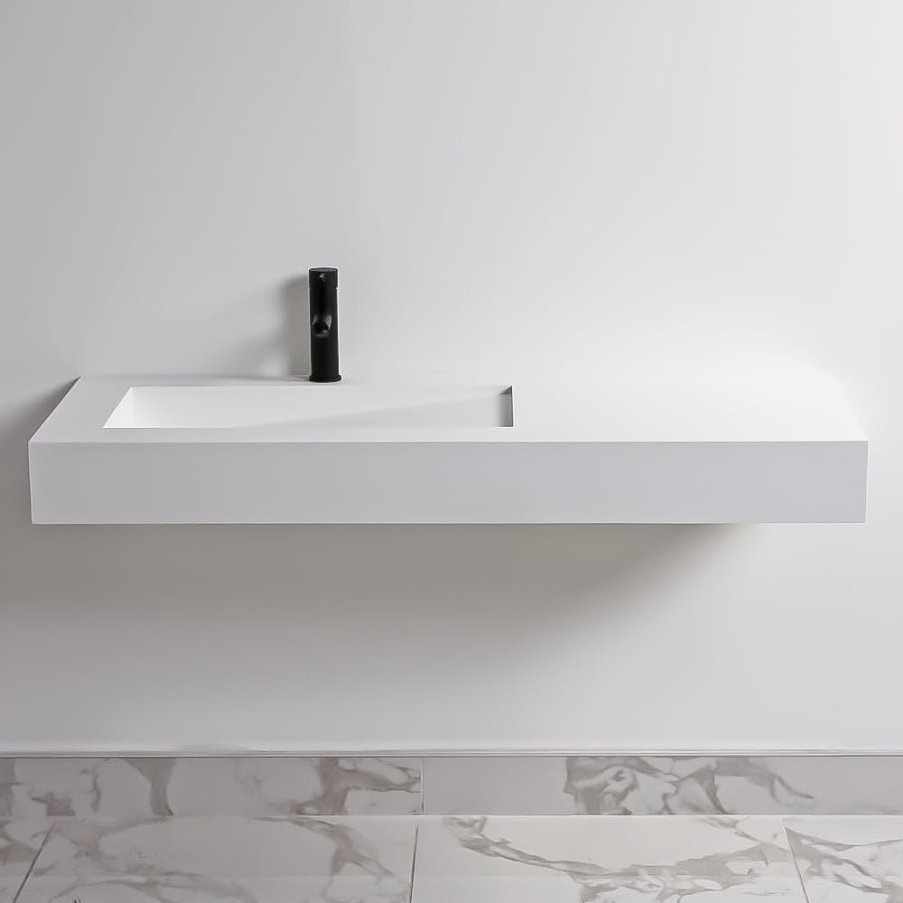 Lusso Stone Slope Solid Surface Stone Resin Wall Hung Basin 1200 With tap hole