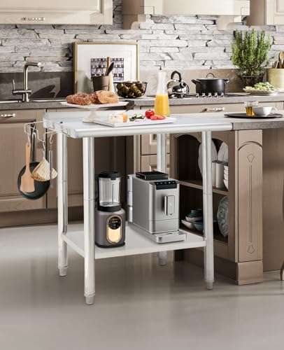 48" x 24" Commercial Stainless Steel Prep Table, NSF Work Table with Backsplash, Adjustable Undershelf, 5 Hooks and Wheels, Heavy Duty Workbench Workstation for Home Kitchen Restaurant