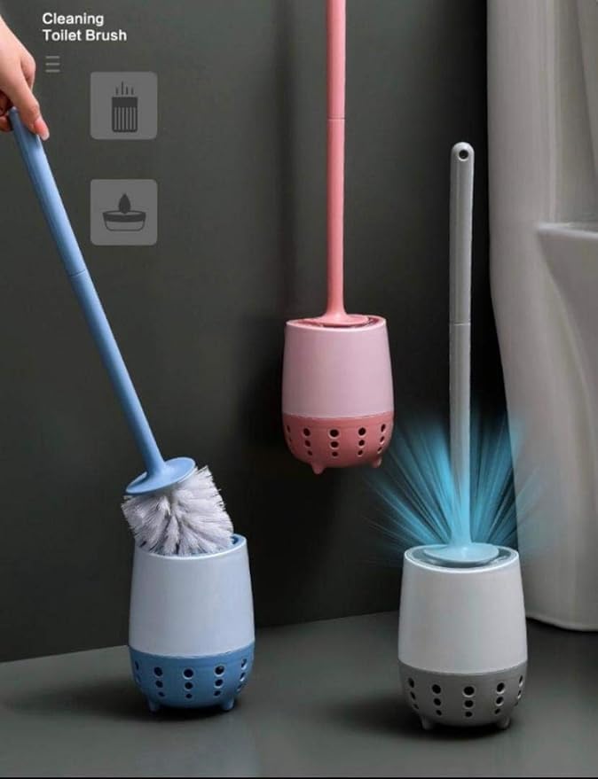 Image of Silicone Toilet Brush | Wall Mounted Toilet Cleaning Brushes |Brushes for Bathroom Cleaning Japanese Modern with Soft Bristle Can Also Be Wall Hanged.with Holder (Grey)