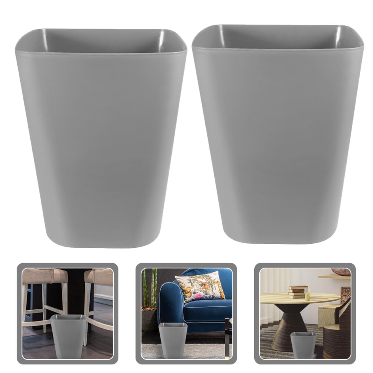 2pcs Square Plastic Trash Can Waste Bin with Large Capacity, Easy to Clean Wastebasket for Kitchen and Office Use
