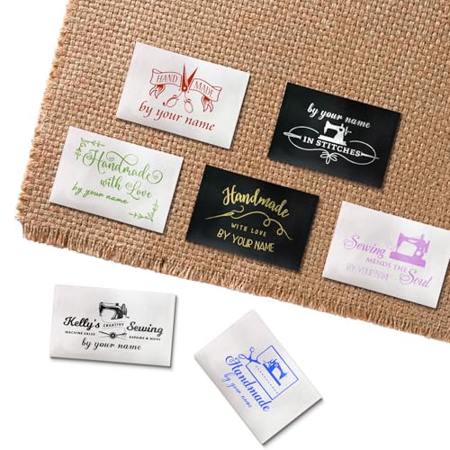 50-500pcs Personalized Sewing Labels Iron on or Sew on Custom Fabric Tags for Handmade Items Quilting and Sewing Crafts Satin Name Tags for Clothes