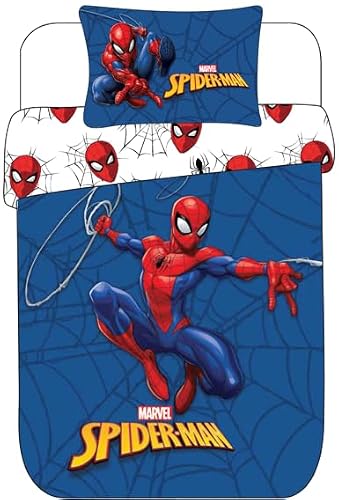 Marvel Spiderman Single Bedding Duvet Cover Set Blue - Reversible Polycotton Boys Bed Set with Iconic Superhero Design - Soft & Durable (Single)