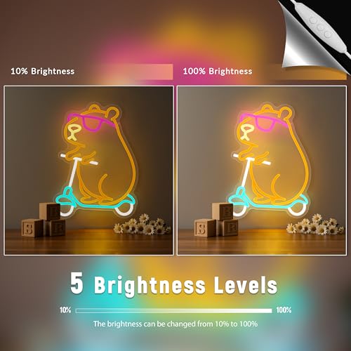 Image of Capybara Neon Sign Animal Shape Led Capybara Neon Light for Wall Decor Dimmable Led Light Neon Sign for Children's Room Party Decor Birthday Gift for Kids
