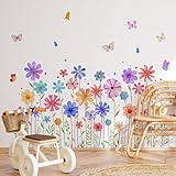 3 Pieces Colorful Flowers Wall Decals Vinyl Colorful Flowers Wall Stickers Removable Floral Art Murals Peel and Stick Colorful Decor for Girls Bedroom Living Room Nursery