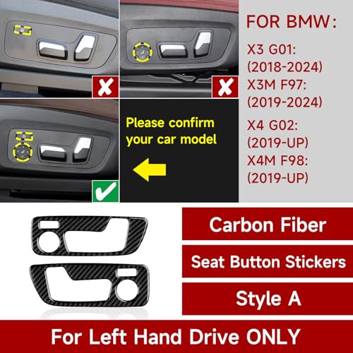 Image of 2PCS Seat Adjustment Knob Switch Buttons Cover Trim Carbon Fiber Decal Sticker fits for BMW X3 G01 X4 G02 X5 G05 X6 G06 2018-2024 Accessories (Style A)