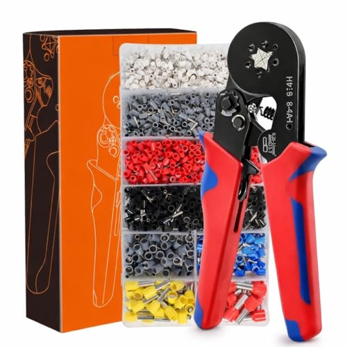 Image of Ferrule Crimping Tool Kit - Self-Adjusting Ratchet Plier 28-5 AWG Hexagonal Crimper, 1200 PCS Assorted Copper Wire Ferrule Connectors for Electrical Panel, Solar & DIY Wiring Projects