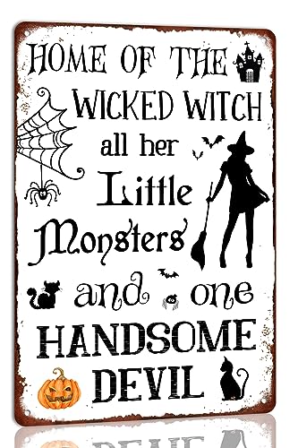 Plaque en métal Halloween rétro 20x30 cm Home of the Wicked Witch