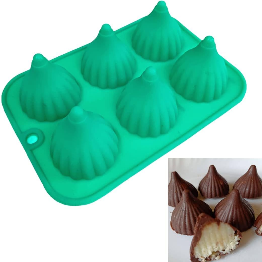 Silicone Modak Shape Chocolate Mold, 6 Cavity, Multicolor, 1 Piece