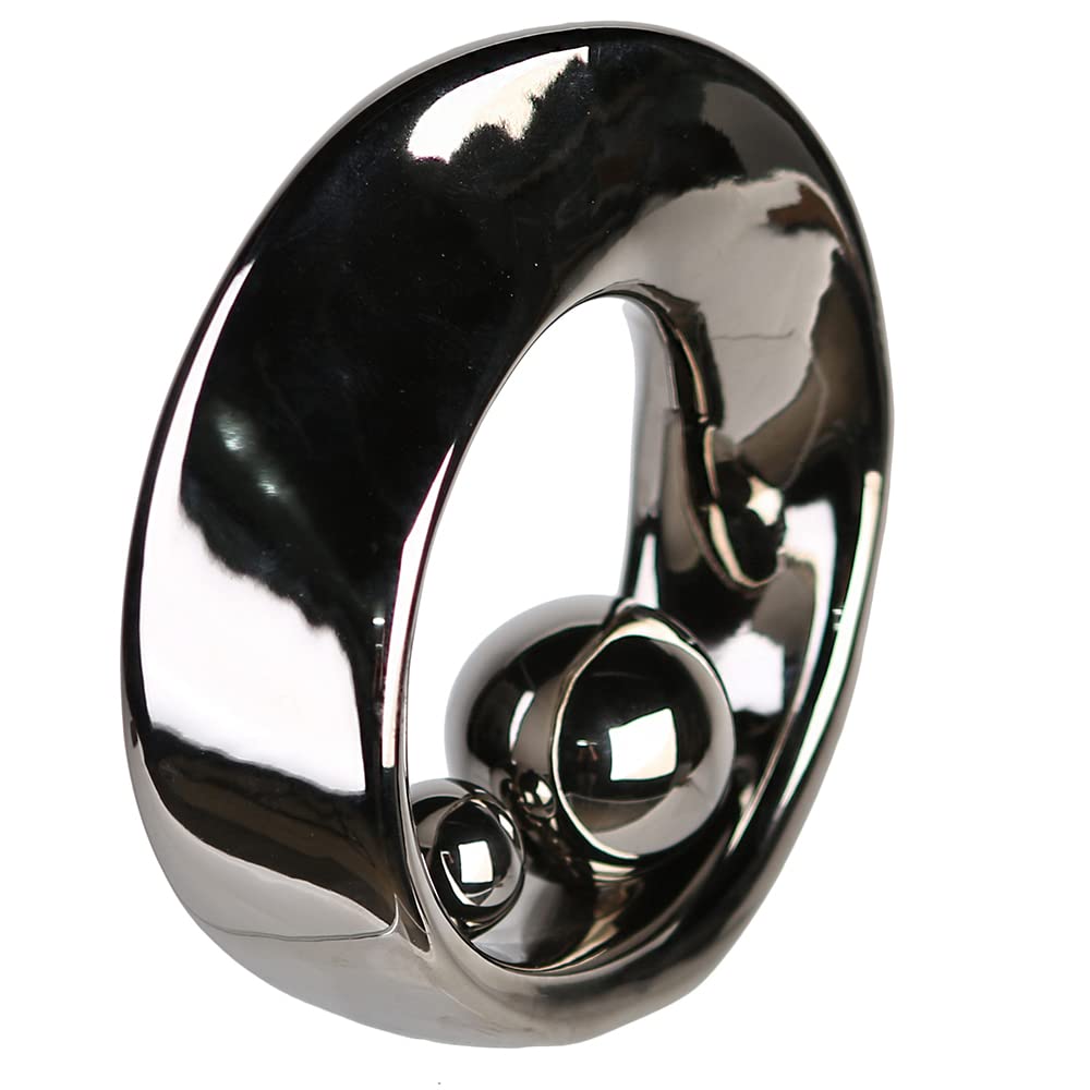 Hermosa Escultura SPIN plata cerámica con 2 plateadas Bolas Altura 21 cm