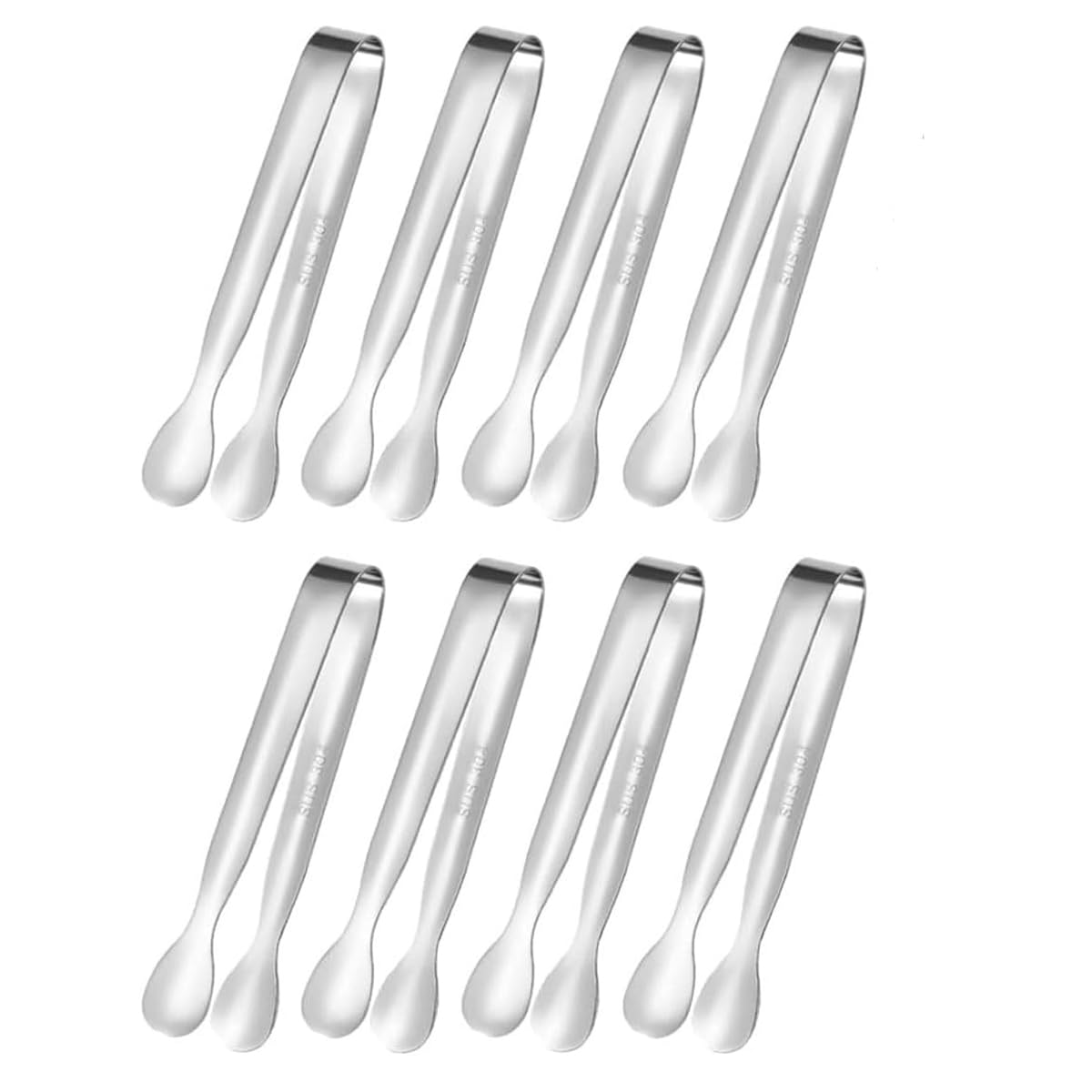 8 Pcs Mini Sweet Tongs, 11cm Stainless Steel Small Tongs for Serving Food Ice Cubes Sweet Sugar Dessert Buffet Tea Appetizer Coffee Bar Picnic (Silver)