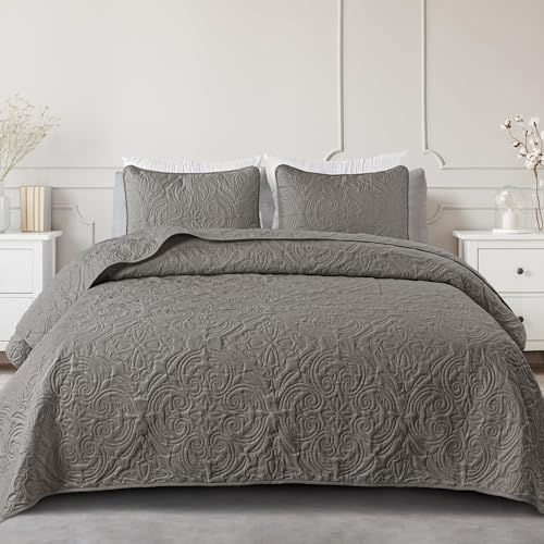 Exclusivo Mezcla 3 Piece Quilts Queen Size Bedding Set, Grey