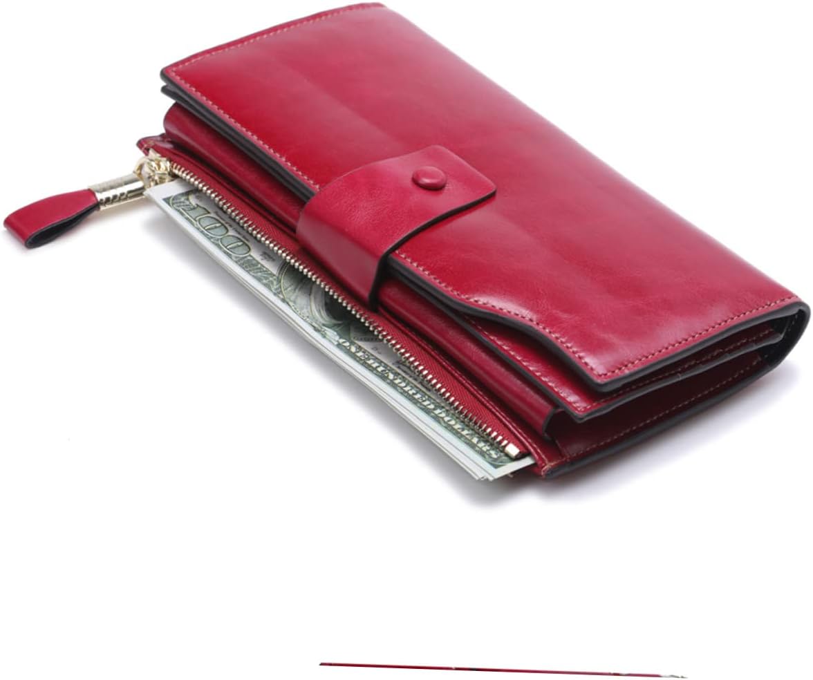 RFID Blocking Long Wallet for Women Multiple Card Slots Stylish Red Design Slim and Functional for Everyday Use