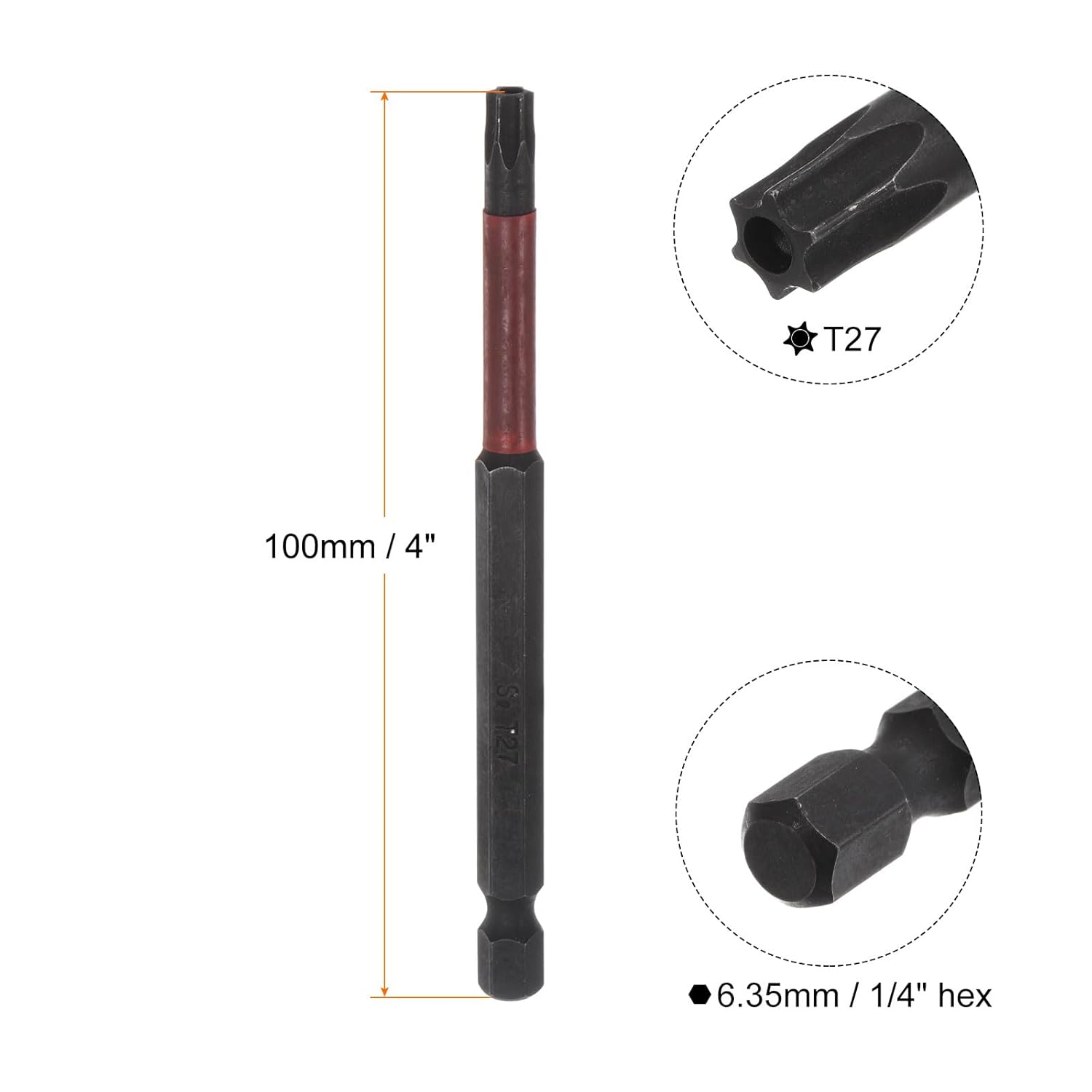 HARFINGTON T27 Impact Rated Torx Bit 1/4" Hex Shank 4" Length Magnetic Security Star Screwdriver Power Tool