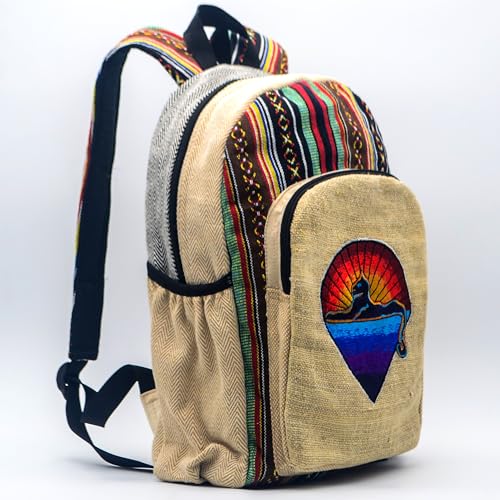 Anitya Hemp Backpack, 16x11 inches, Striped Pattern with Decorative Patches, Multiple Compartments, Unisex (GHB-009)2