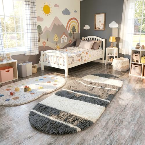 Image of Vasrug Luxury Soft Shaggy Bedside Ovel Rug - Geometric Design | Plush High-Pile Bedroom Carpet, Pack of 1 Pic, 1.5x4 Feet, (AA15)