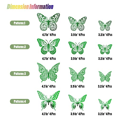 Image of SAOROPEB 3D Butterfly Wall Decor 48 Pcs Dark Green Butterfly Decorations