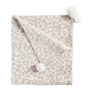 Mud Pie Baby Girls' Pink Leopard Print Chenille Blanket With Faux Fur Pom Poms - View #4