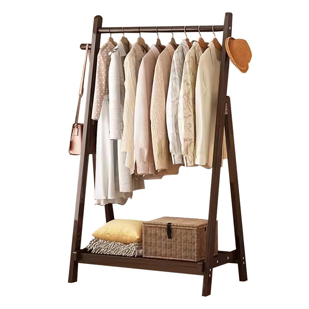 BEARQUN Coat Rack, Sturdy Wooden Coat Stand, Wood Accent Top Shelf with Clothes Rail, 2 hooks, Easy Assembly, for Used in Bedroom/Hallway/Entryway : 60/80/100CM, Sufficient Storage Space