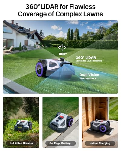 Image of ANTHBOT M5 Lidar Robot Lawn Mower, 360LiDAR+Vision Perimeter Wire Free 1 /8 Acre, Vision Obstacle Avoidance Robotic Lawnmower with Automatic Mapping Zone Division, 45% Slope, App Control