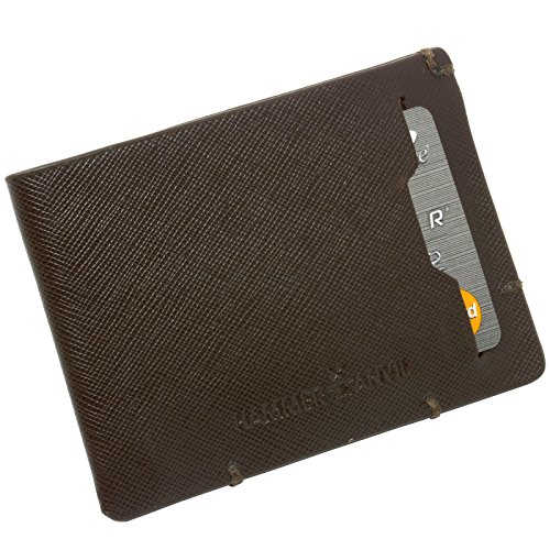 Hammer Anvil Mens Minimalist Front Pocket Wallet RFID Safe Leather Easy Pull Tab Saffiano Brown