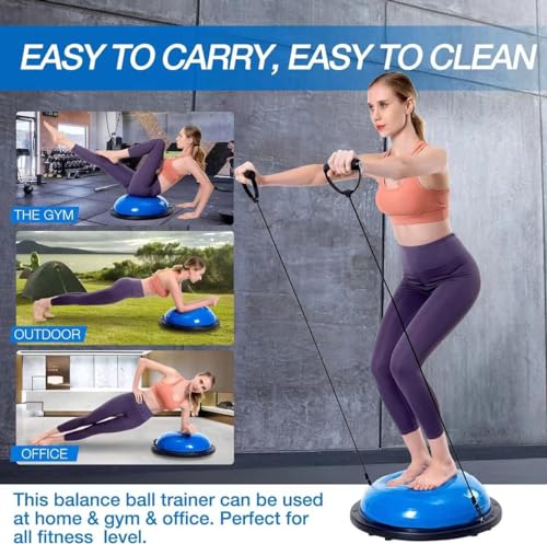 Image of Half Balance Ball Trainer, Half Yoga Exercise Ball with Resistance Bands and Foot Pump, Balance Trainer for Stability Training, Strength Exercise Fitness, Home Gym Workout Equipment