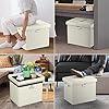DocSafe Storage Ottoman with Lock,Fireproof&Waterproof 17 Inches Folding Storage Box with Handles Safe for Important Documents,Leather Storage Ottoman Storage Chest for Living Room,Bedroom,Beige
