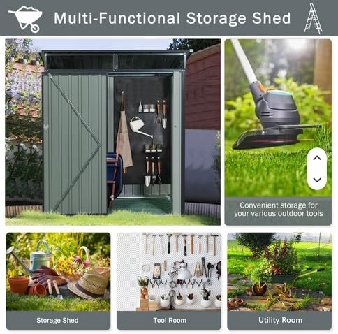 Outdoor Metal Storage Shed, Gray, 5 x 3 ft, Iron, with Transparent Window, Industrial Style, Multi-Functional