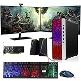 TechMagnet HP G3 Gaming Desktop PC, Core i7 6th Gen, GT 1030 Graphic, 16GB RAM, 1TB SSD | 2TB HDD, New Dual MTG 24-inch Monitor, RGB Keyboard Mouse, Speaker, Webcam, WiFi, Windows 11 Pro (Renewed)