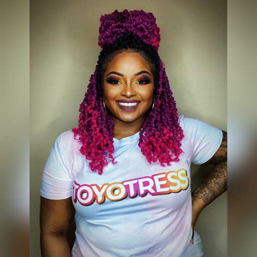 Toyotress Tiana Passion Twist Hair - 12 Inch 8 Packs Natural Black to Purple to Rosy - Pre-twisted Crochet Braids Synthetic Braiding Hair Extenstion (12 Inch 8P,1B/Purple/Rosy)