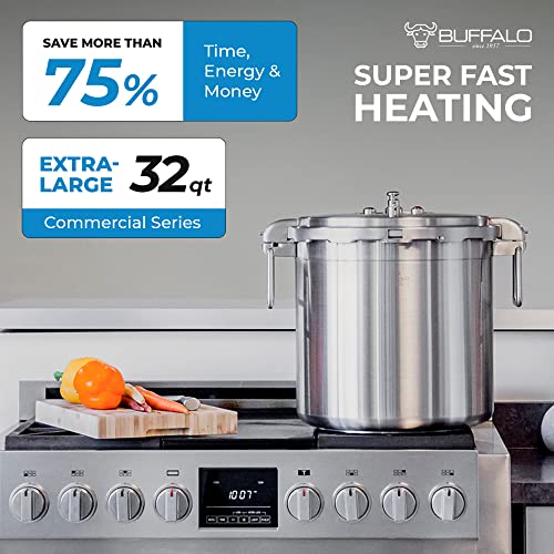 Buffalo 32 Quart Stainless Steel Pressure Cooker Extra Large Canning Pot with Lid for Commercial Use - Easy to Clean Induction Stove Top Pressure Canner, Can Cooker - SG Certificate QCP430