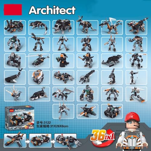 Image of 36-in-1 Magic Building Blocks Set | 256+ Pieces | Creative Construction Toy for Kids | Includes Instruction Manual | Ideal for Boys & Girls Ages 6+ | DIY Brick Robot, Jet, Ship Models