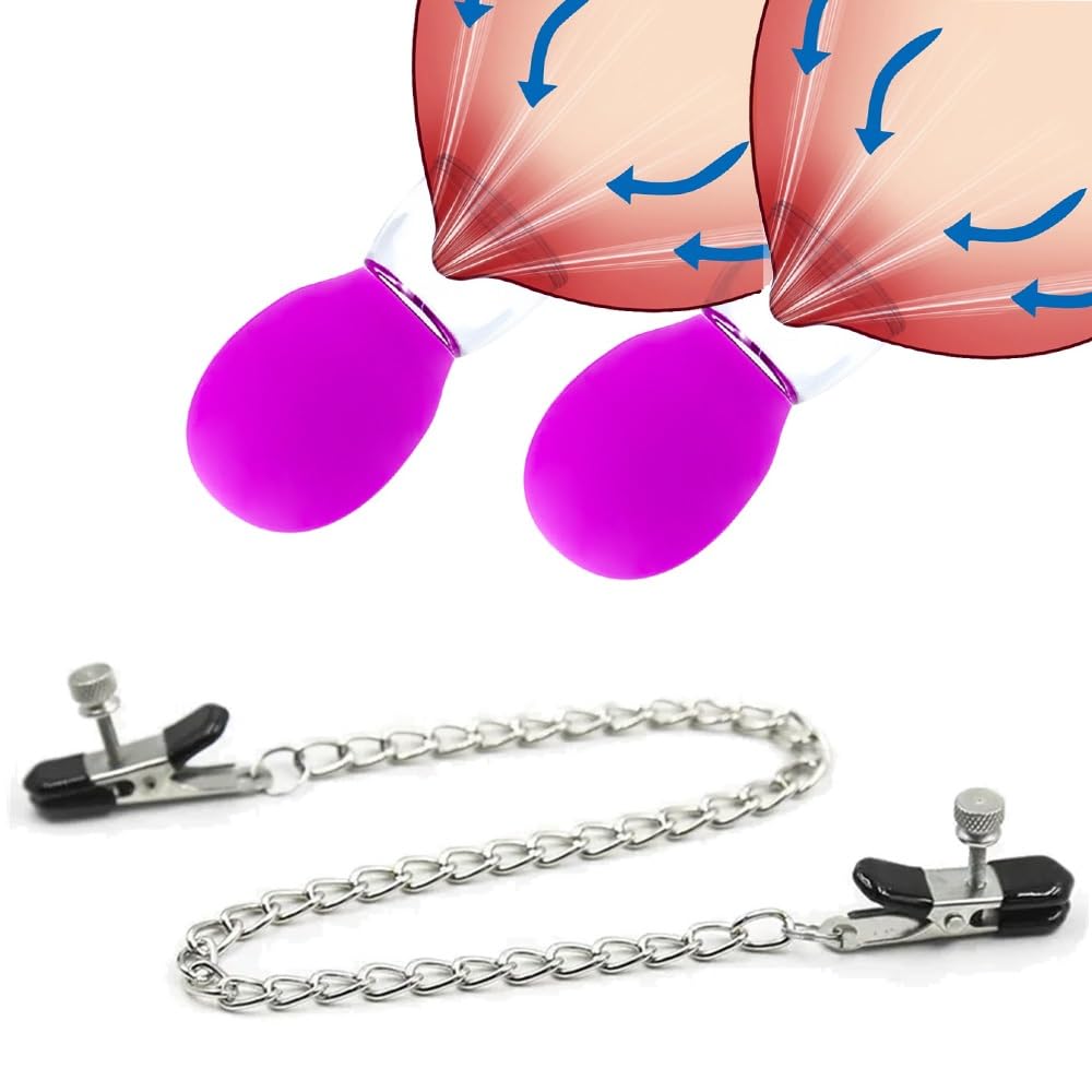 Powerful Nipple Sucker Nipple Chain Clamps Set Nipple Sucking Stimulator with Adjustable Metal Breast Clamps Nipple Clips for
