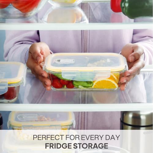 Image of CELLO Fit & Fresh Rectangle Lunch Box Container for Daily Use 640ml Clear | Microwave & Fridge Safe Toughened Glass Airtight Leakproof Food Storage Tiffin Box Container for Kitchen Travel & Office Use